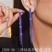 (JXER 36  Tassels silvery  sapphire blue )  fully-jewelled black long tassel earrings  Rhinestone earrings fashion diam