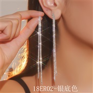 (18ER 2  silvery )  fully-jewelled black long tassel earrings  Rhinestone earrings fashion diamond Earring earring