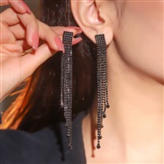 (18ER 2  gold )  fully-jewelled black long tassel earrings  Rhinestone earrings fashion diamond Earring earring