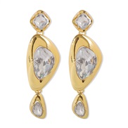 ( Gold)E occidental style wind exaggerating zircon geometry earring  high Irregular retro earrings