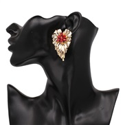 ( red)occidental style fashion exaggerating temperament Alloy embed color Rhinestone Earring creative heart-shaped Bohe
