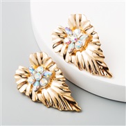 (AB color)occidental style fashion exaggerating temperament Alloy embed color Rhinestone Earring creative heart-shaped 