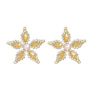 ( white) occidental style earrings fully-jewelled flowers ear stud lady trend Alloy embed Pearl flowers style