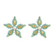 ( blue) occidental style earrings fully-jewelled flowers ear stud lady trend Alloy embed Pearl flowers style