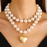 ( Gold    DZ 842)occidental style punk wind exaggerating big beads love temperament samll heart-shaped personality neck