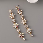 (AB)occidental style temperament personality long style flowers ear stud Alloy diamond creative Earring