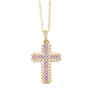 (purple)occidental style cross necklace samll embed color zircon gilded clavicle chainnkb