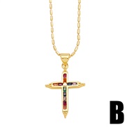 (B) fashion cross necklace woman embed color zircon gilded all-Purpose clavicle chainnkb
