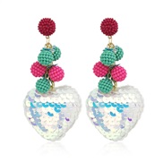 (FE2111 color )occidental style color pellet beads earrings woman  original heart-shaped pendant Earring fashion fresh 