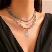 ( White K 48 6)occidental style fashion MetalU buckle chain diamond necklace woman  punk multilayernecklace
