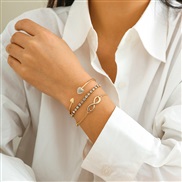 ( 2  Gold 484 )occidental style retro heart-shaped fully-jewelled chain Word bracelet  brief geometry Rhinestone embed 