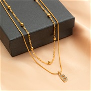 (B  Gold 4836)occidental style brief diamond Word pendant Double layernecklace clavicle chain all-Purpose snake woman