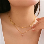 (C  Gold 4836)occidental style brief diamond Word pendant Double layernecklace clavicle chain all-Purpose snake woman