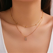 (E  Gold 4836)occidental style brief diamond Word pendant Double layernecklace clavicle chain all-Purpose snake woman