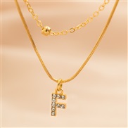 (F  Gold 4836)occidental style brief diamond Word pendant Double layernecklace clavicle chain all-Purpose snake woman