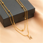 (H  Gold 4836)occidental style brief diamond Word pendant Double layernecklace clavicle chain all-Purpose snake woman