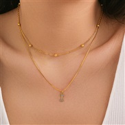 (I  Gold 4836)occidental style brief diamond Word pendant Double layernecklace clavicle chain all-Purpose snake woman