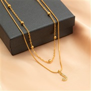 (J  Gold 4836)occidental style brief diamond Word pendant Double layernecklace clavicle chain all-Purpose snake woman
