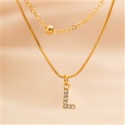 (L  Gold 4836)occidental style brief diamond Word pendant Double layernecklace clavicle chain all-Purpose snake woman