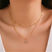 (M  Gold 4836)occidental style brief diamond Word pendant Double layernecklace clavicle chain all-Purpose snake woman