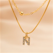 (N  Gold 4836)occidental style brief diamond Word pendant Double layernecklace clavicle chain all-Purpose snake woman