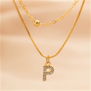 (P  Gold 4836)occidental style brief diamond Word pendant Double layernecklace clavicle chain all-Purpose snake woman