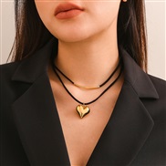 ( Gold 6251)occidental style  heart-shaped pendant necklace Double layernecklace  brief Peach heart velvet