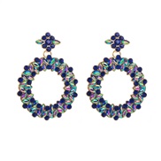 ( blue)occidental style trend atmospheric exaggerating earrings brief geometry Round flowers ear stud Alloy brilliant R