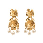 ( Gold)occidental style fashion retro palace wind flowers Pearl earrings brief all-Purpose flowers ear stud trend