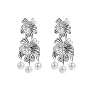 ( Silver)occidental style fashion retro palace wind flowers Pearl earrings brief all-Purpose flowers ear stud trend