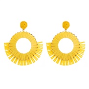 ( yellow)occidental style exaggerating Bohemian style weave earrings woman all-Purpose geometry cirque sector