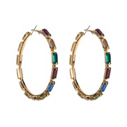 ( Color)occidental style fashion exaggerating square colorful diamond circle woman temperament high Alloy buckleearrings