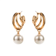 ( Gold)occidental style exaggerating multilayer Alloy cirque Earring woman  retro elegant imitate Pearl ear stud earrin