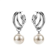 ( Silver)occidental style exaggerating multilayer Alloy cirque Earring woman  retro elegant imitate Pearl ear stud earr