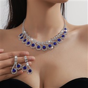 ( electroplated silvery )  Rhinestone blue color color necklace earrings two set banquet necklace