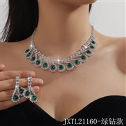 (JXTL2116  green   necklace+)  Rhinestone blue color color necklace earrings two set banquet necklace