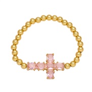 ( Pink)occidental style fashion cross pendant bracelet temperament all-Purpose gilded mosaic zirconbrc