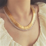 ( Gold)occidental style exaggerating personality width watchband chain diamond necklace temperament high clavicle chain