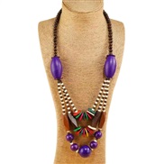 (purple)occidental style exaggerating retro Coir color multilayer necklace Bohemia handmade weave sweater chain pendant