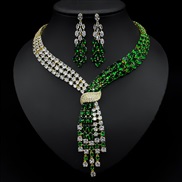 ( Goldgreen zircon )bride married set occidental style noble temperament tassel zircon earrings necklace