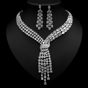 ( whitezircon )bride married set occidental style noble temperament tassel zircon earrings necklace