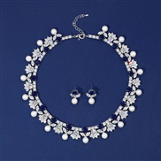 ( blue) Pearl zircon flowers necklace high clavicle chain chain earrings set