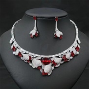 ( red) fashion drop three-dimensional flower leaf earrings necklace woman embed zircon Earring trend