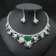 ( green) fashion drop three-dimensional flower leaf earrings necklace woman embed zircon Earring trend
