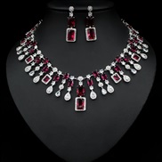 ( red)occidental style luxurious temperament fashion women drop square zircon necklace earrings bride banquet set