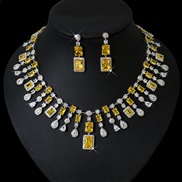 ( yellow)occidental style luxurious temperament fashion women drop square zircon necklace earrings bride banquet set