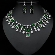 ( green)occidental style luxurious temperament fashion women drop square zircon necklace earrings bride banquet set