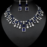 ( blue)occidental style luxurious temperament fashion women drop square zircon necklace earrings bride banquet set