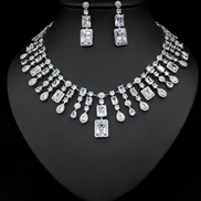 ( white)occidental style luxurious temperament fashion women drop square zircon necklace earrings bride banquet set