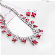( red)brief zircon necklace earrings set bride married banquet
